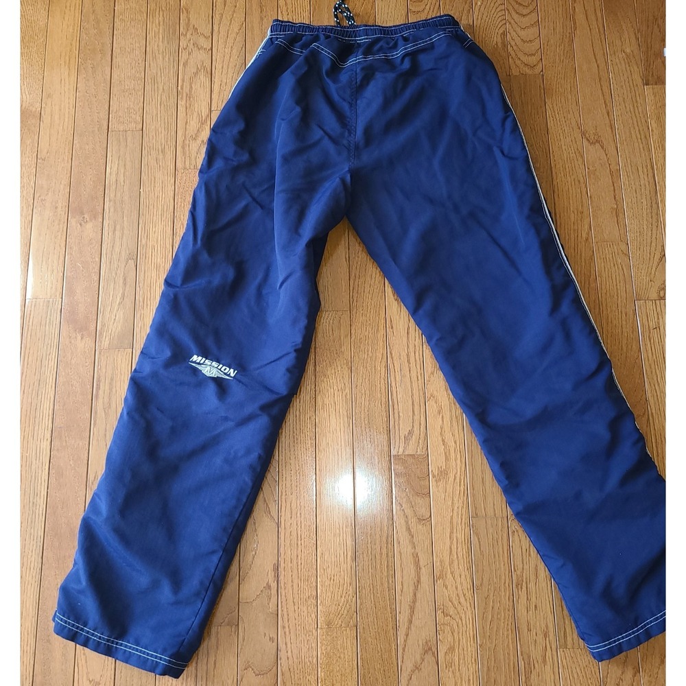 Mission Pants Womens Blue Power Stretch Wind Resistant White side stripe pockets